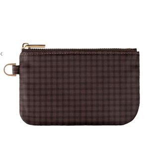 Walli Cafe Gingham Zipper Pouch and Lanyard Brown Check Travel Compact NEW